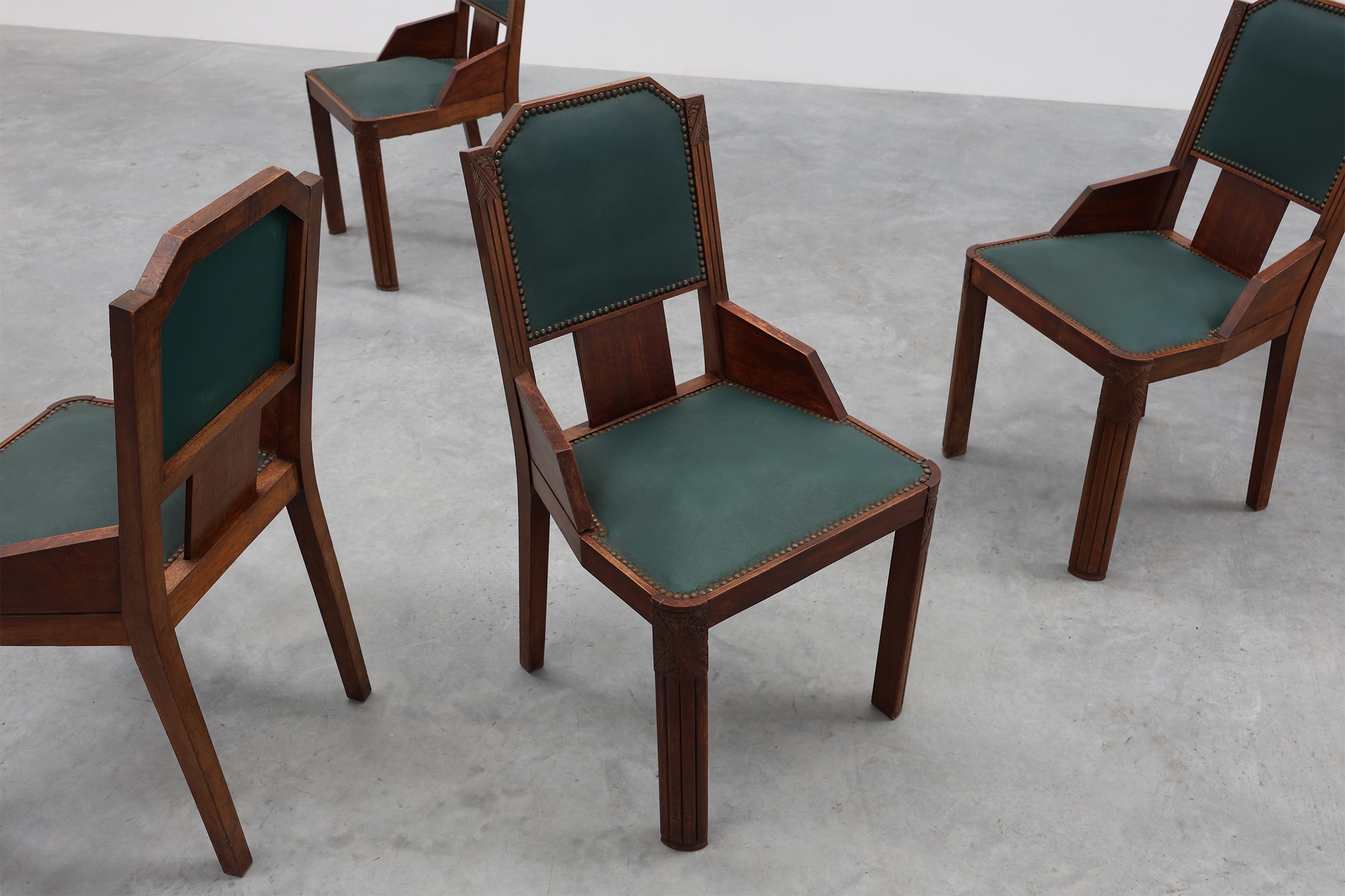 Set of 6 Art Deco dining chairs in wood with original upholstery, Belgium 1930sthumbnail